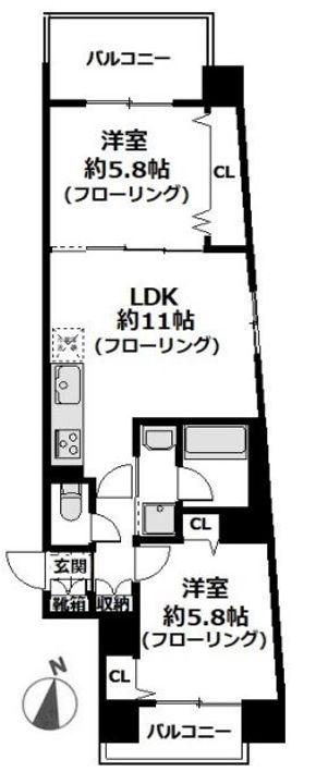 神奈川県横浜市神奈川区栄町(マンション)の賃貸物件の間取り
