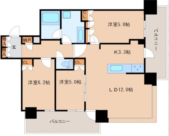 栃木県宇都宮市馬場通り3(マンション)の賃貸物件の間取り