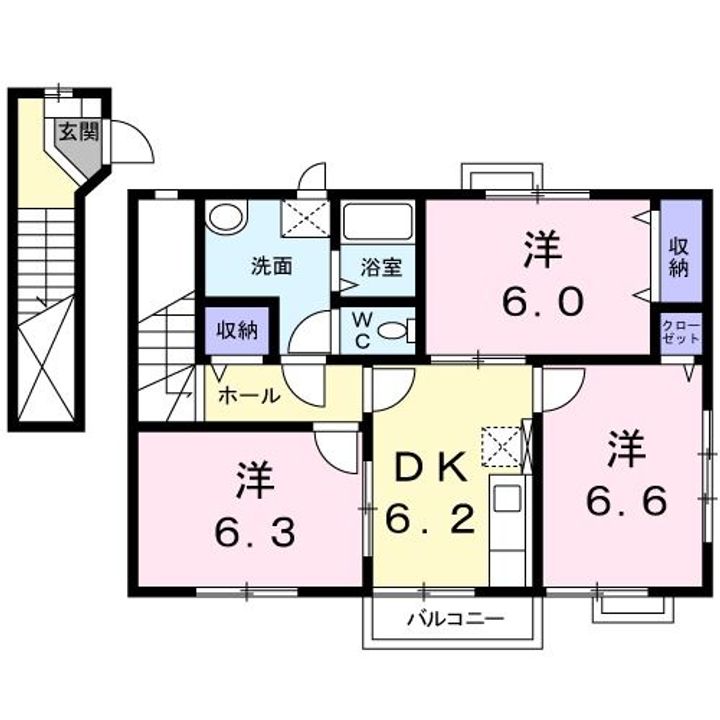 福島県いわき市平字胡摩沢(アパート)の賃貸物件の間取り