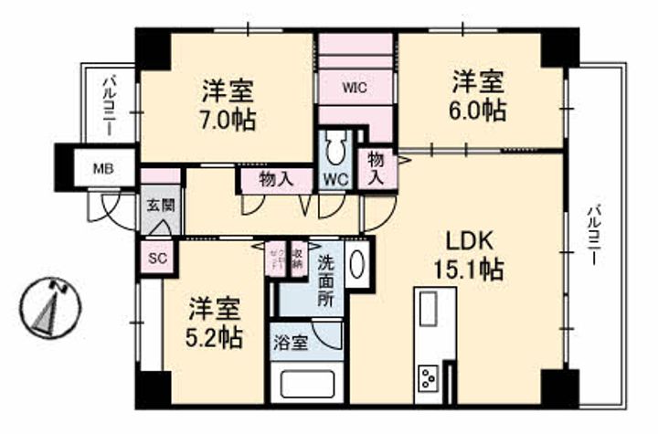 広島県広島市安佐南区東原1(マンション)の賃貸物件の間取り