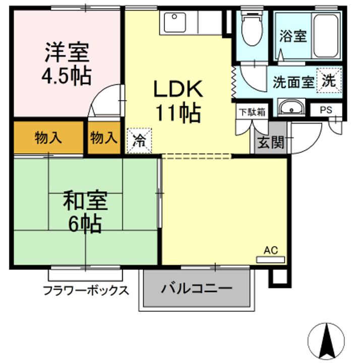 福島県郡山市大槻町字堀切西(アパート)の賃貸物件の間取り