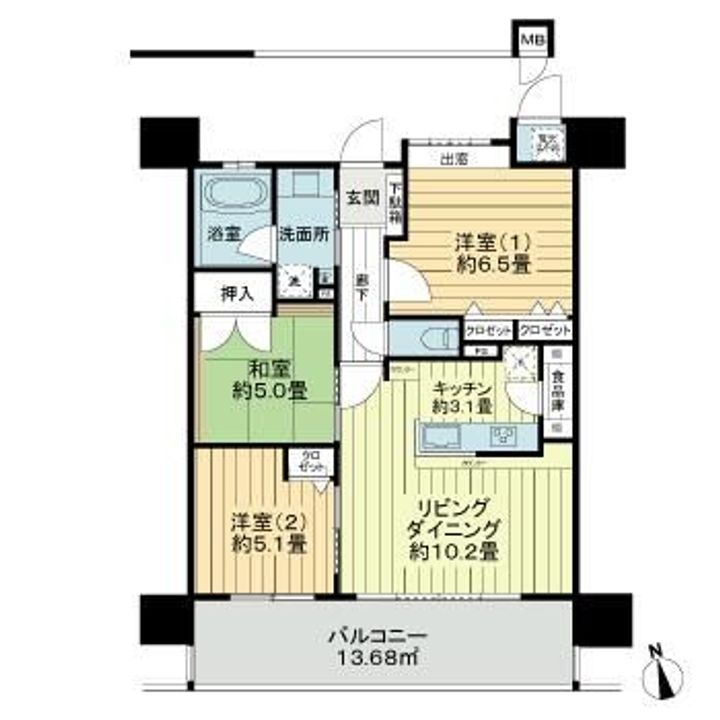 福島県郡山市西ノ内2(マンション)の賃貸物件の間取り