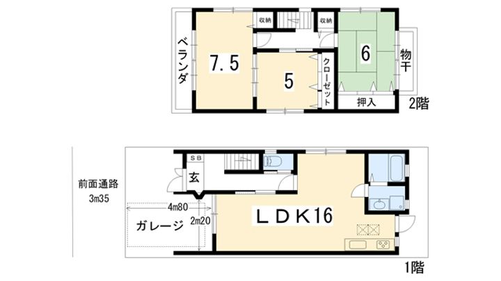 京都府京都市北区紫竹下梅ノ木町(一戸建)の賃貸物件の間取り