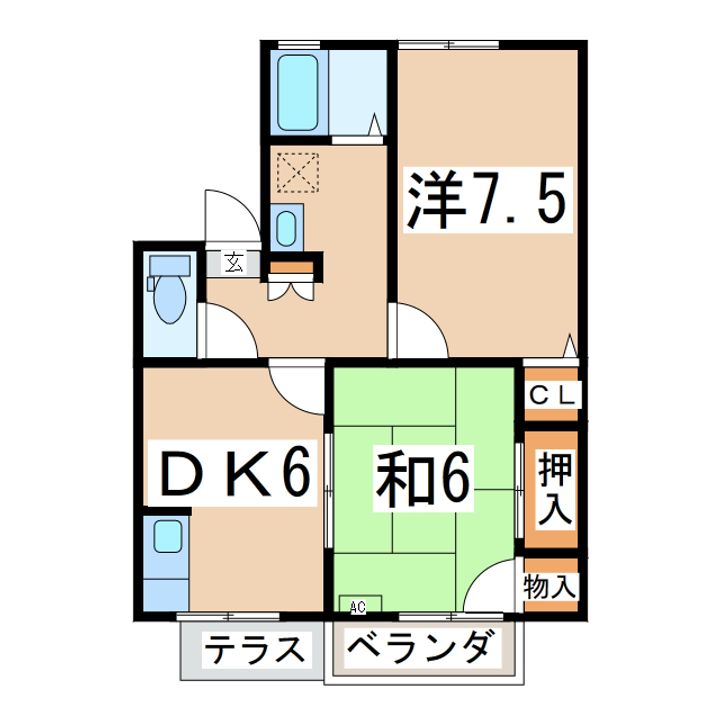 福島県郡山市喜久田町堀之内字椚内(アパート)の賃貸物件の間取り