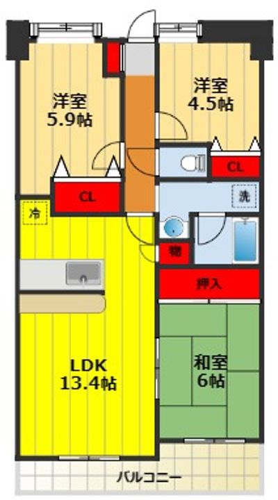 埼玉県戸田市大字新曽(マンション)の賃貸物件の間取り