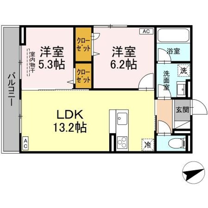 広島県福山市新涯町4(アパート)の賃貸物件の間取り