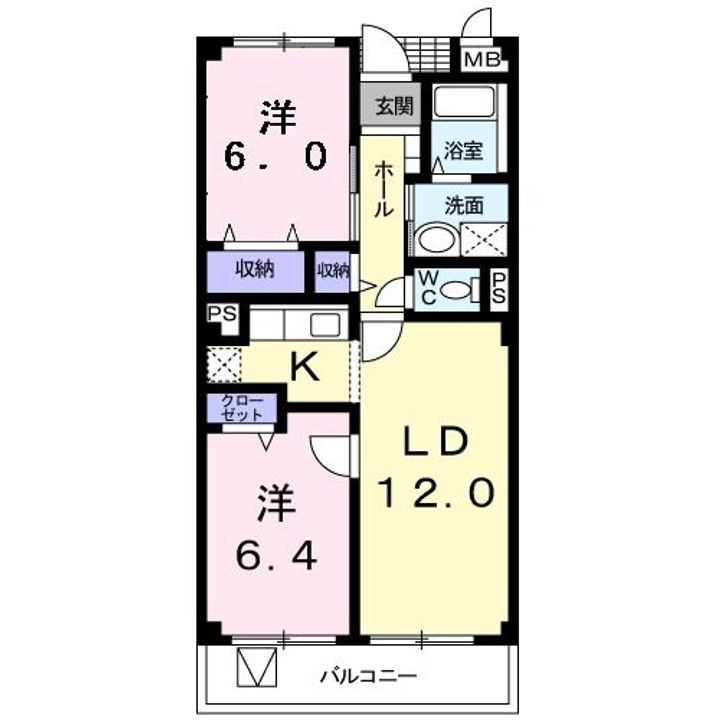 福島県いわき市平谷川瀬字塚ノ町(マンション)の賃貸物件の間取り
