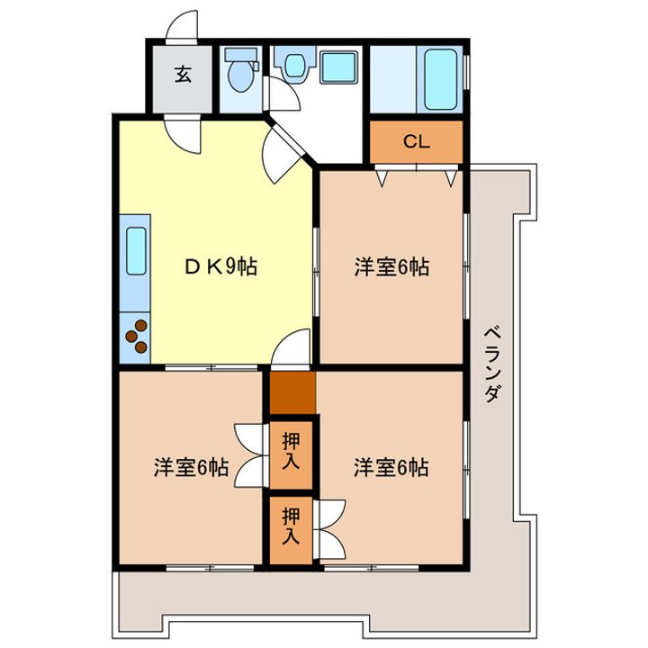 岐阜県岐阜市雄総桜町4(マンション)の賃貸物件の間取り