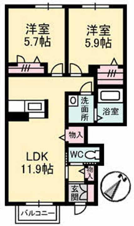 広島県福山市多治米町3(アパート)の賃貸物件の間取り