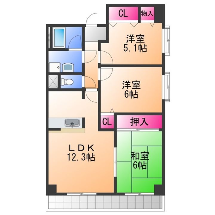 大阪府岸和田市中井町3(マンション)の賃貸物件の間取り