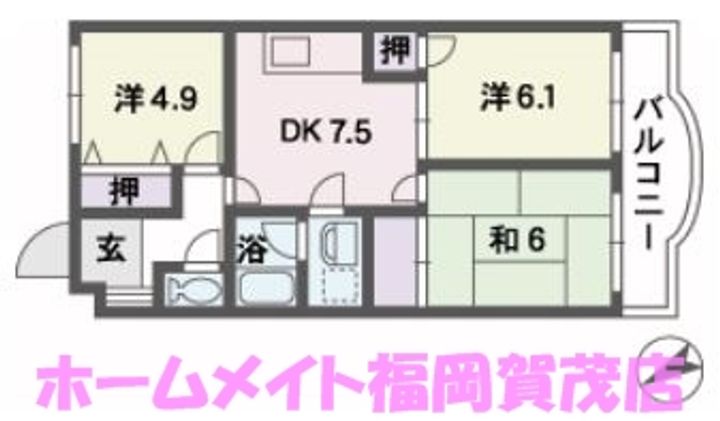福岡県福岡市早良区野芥6(マンション)の賃貸物件の間取り