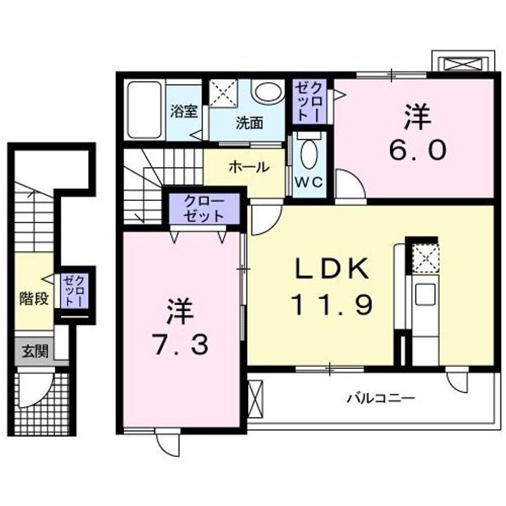 埼玉県幸手市大字下川崎(アパート)の賃貸物件の間取り