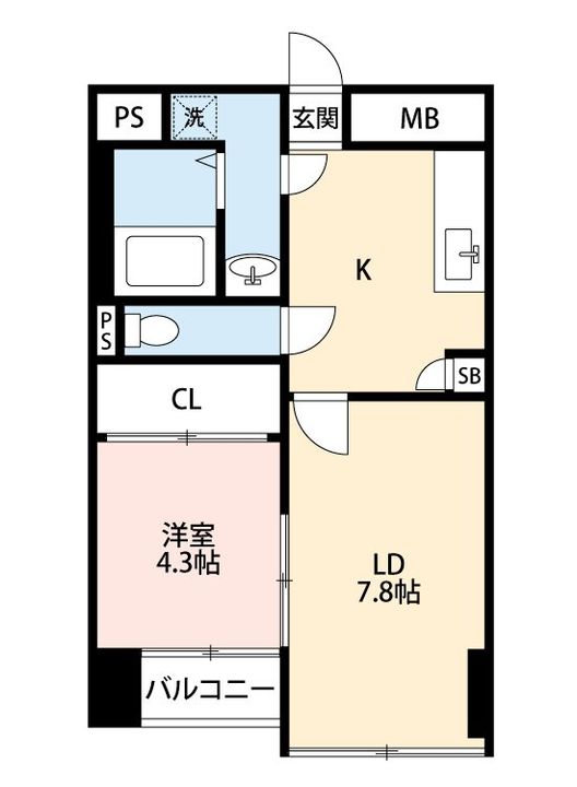 熊本県熊本市中央区中央街(マンション)の賃貸物件の間取り