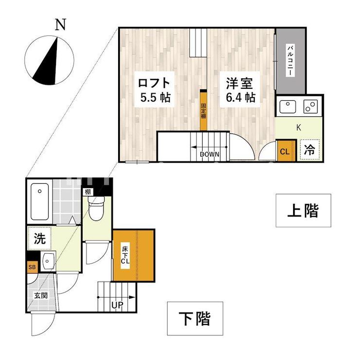 熊本県熊本市北区弓削1(アパート)の賃貸物件の間取り