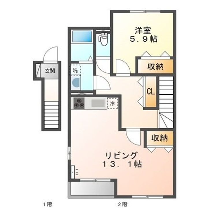 埼玉県八潮市大字大瀬(アパート)の賃貸物件の間取り