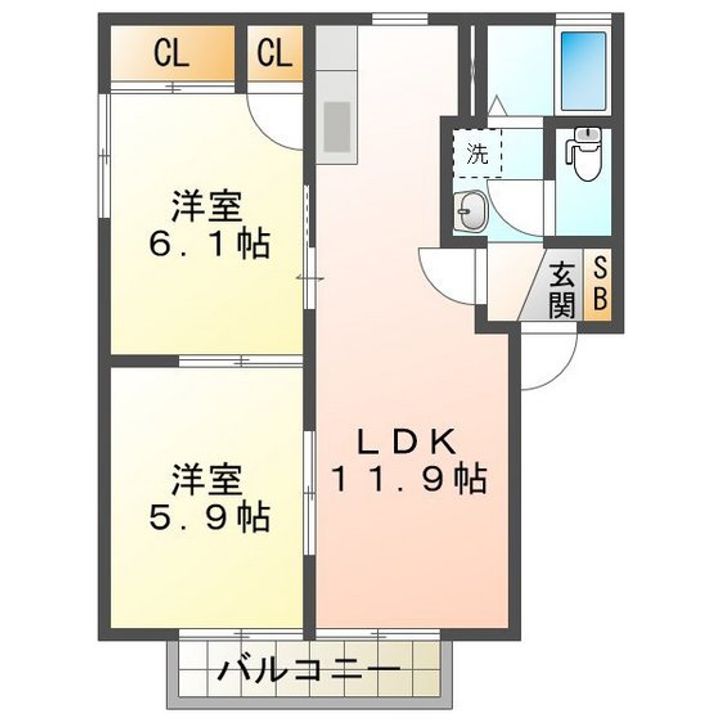 オーシャンビュー若松 Aの間取り