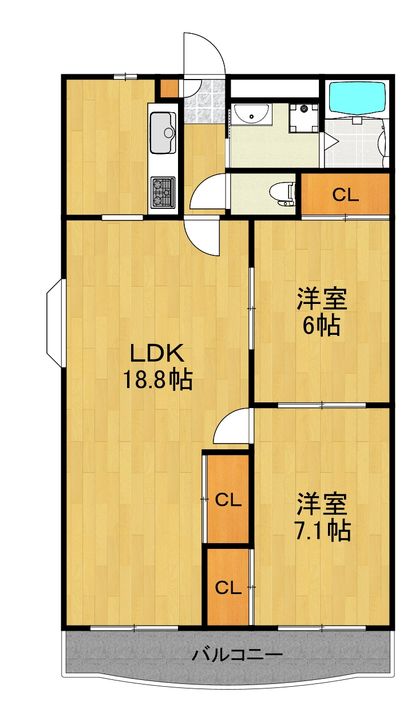 神奈川県横浜市都筑区茅ケ崎中央(マンション)の賃貸物件の間取り
