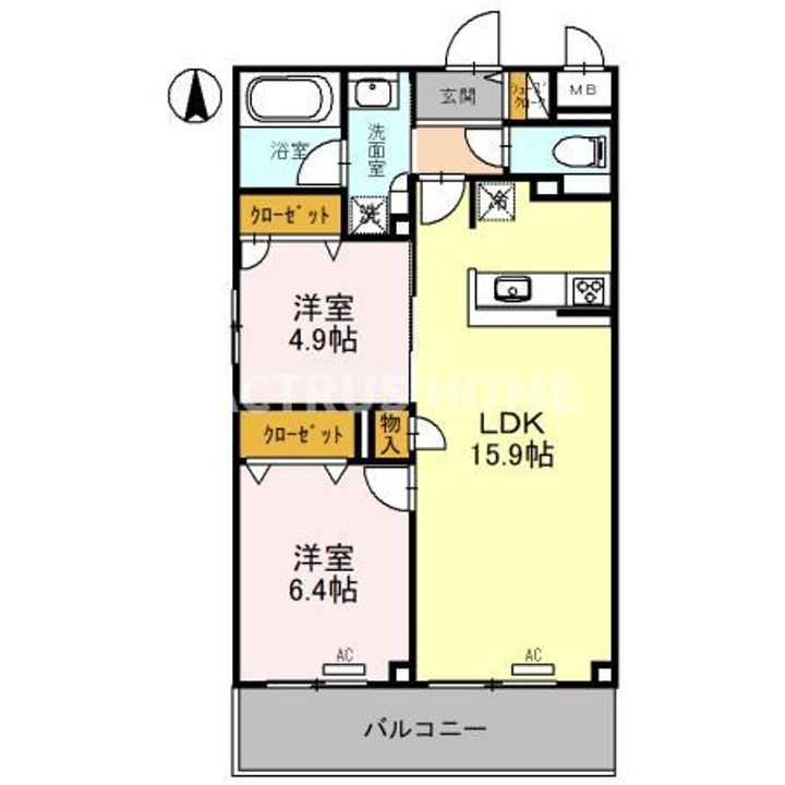 大阪府大阪市東住吉区湯里2(マンション)の賃貸物件の間取り