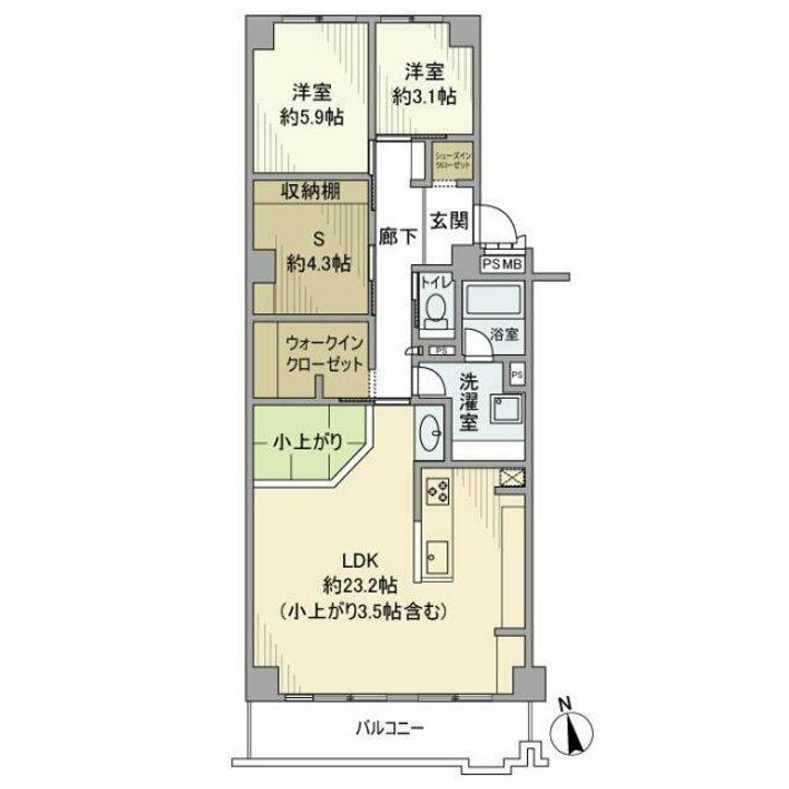 神奈川県横浜市戸塚区上倉田町(マンション)の賃貸物件の間取り