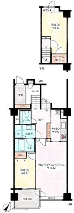 東京都渋谷区代々木4(マンション)の賃貸物件の間取り