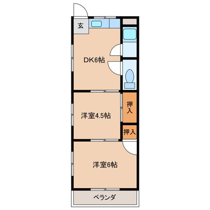 山口県岩国市元町2(アパート)の賃貸物件の間取り