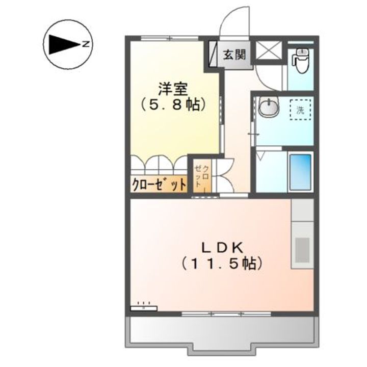 レーベンヒル 2F1LDKPの間取り