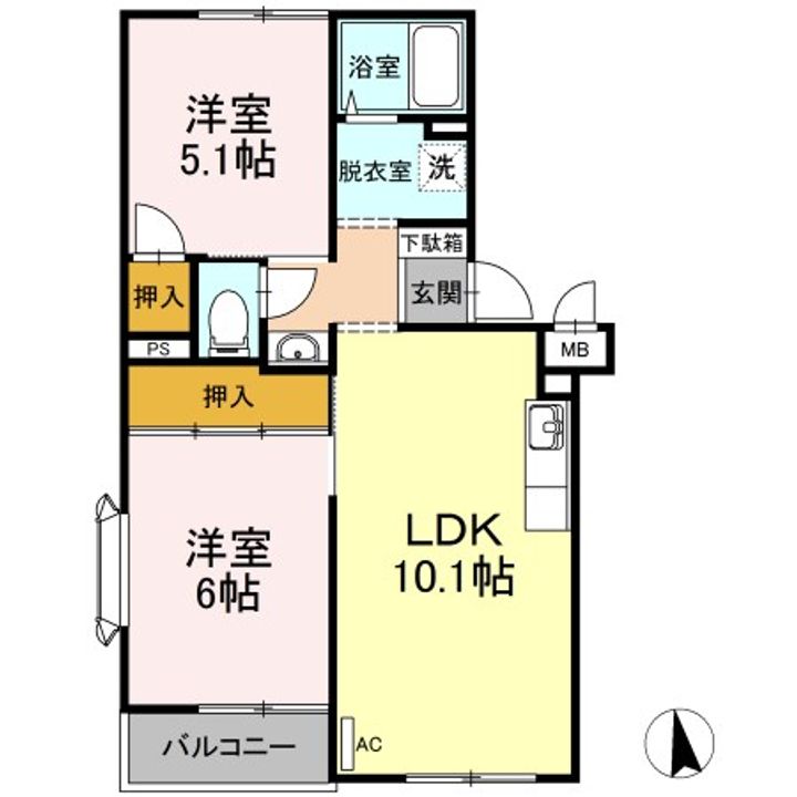 神奈川県川崎市中原区下小田中4(アパート)の賃貸物件の間取り