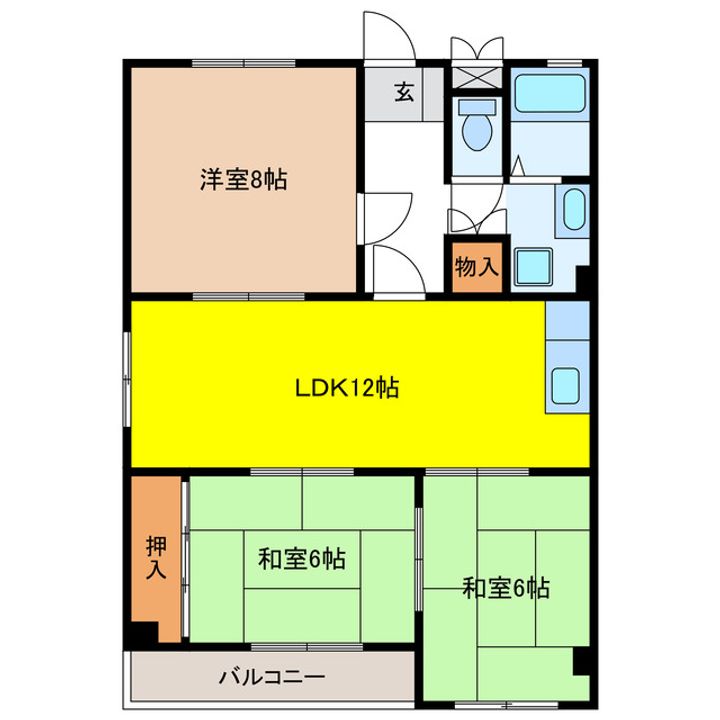 岐阜県岐阜市茜部菱野2(マンション)の賃貸物件の間取り