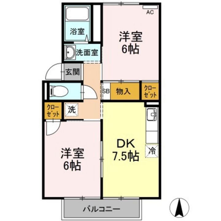 岡山県岡山市北区辰巳(アパート)の賃貸物件の間取り
