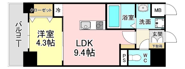 福岡県北九州市小倉北区紺屋町(マンション)の賃貸物件の間取り