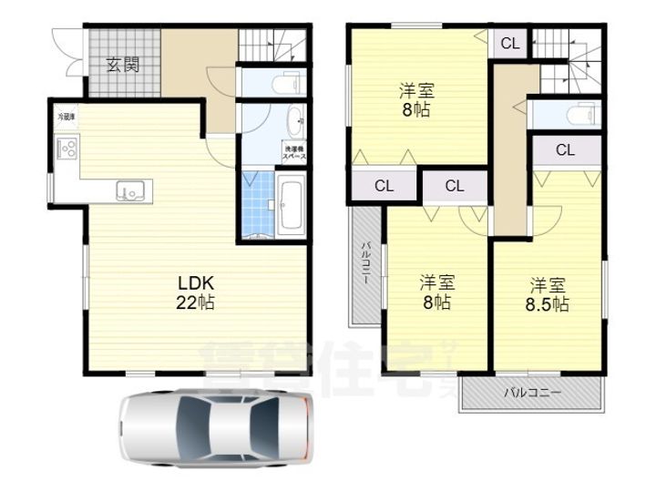 大阪府摂津市鳥飼下2(一戸建)の賃貸物件の間取り
