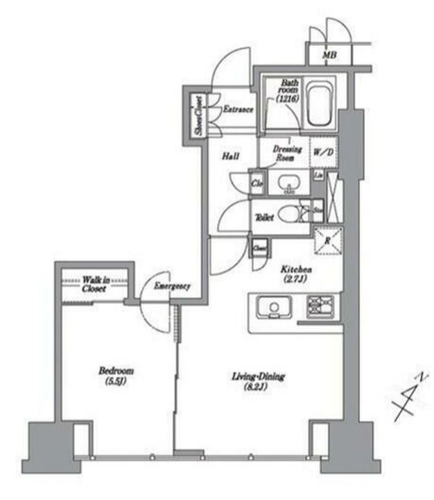東京都港区高輪1(マンション)の賃貸物件の間取り