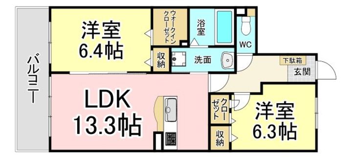 福岡県北九州市八幡西区紅梅2(マンション)の賃貸物件の間取り