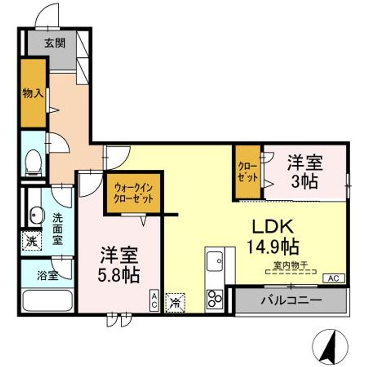 広島県福山市御門町1(アパート)の賃貸物件の間取り