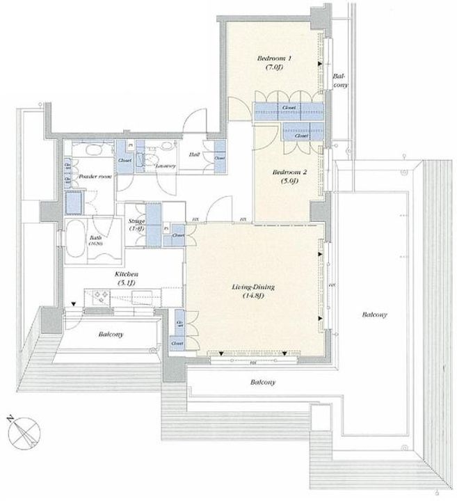 東京都港区赤坂6(マンション)の賃貸物件の間取り