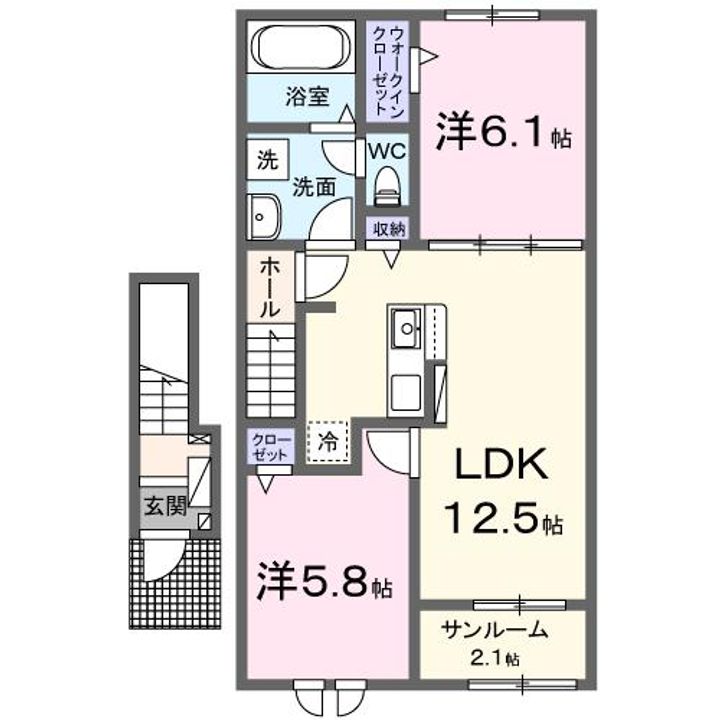 山形県山形市落合町字二口(アパート)の賃貸物件の間取り