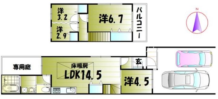 京都府京都市北区紫竹上高才町(一戸建)の賃貸物件の間取り