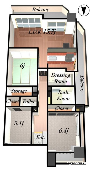 山形県山形市桜町(マンション)の賃貸物件の間取り