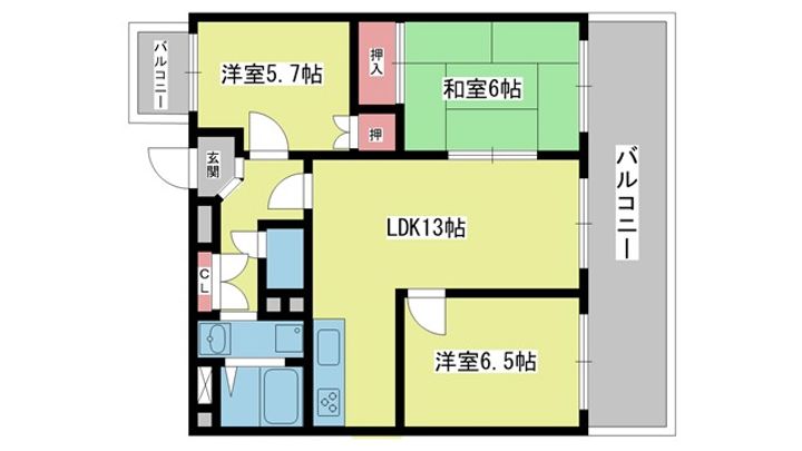 大阪府豊中市野田町(マンション)の賃貸物件の間取り