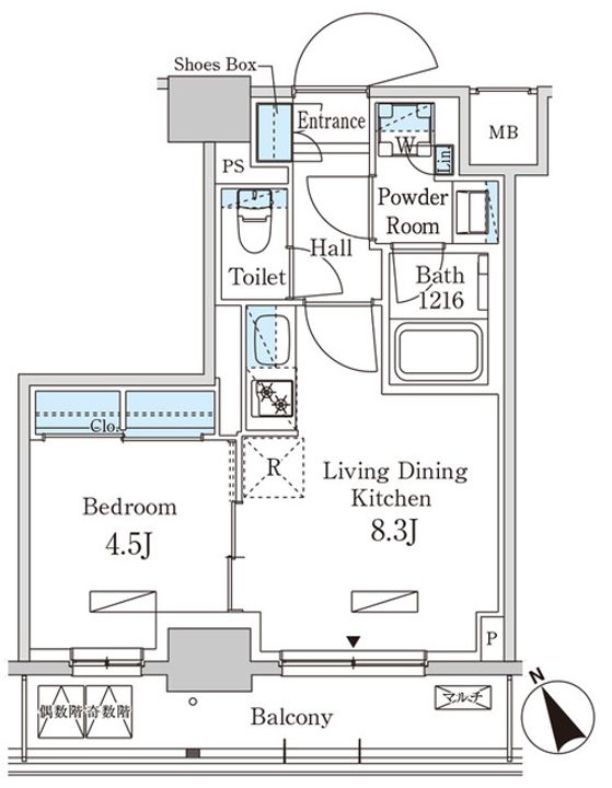 東京都中央区日本橋茅場町2(マンション)の賃貸物件の間取り
