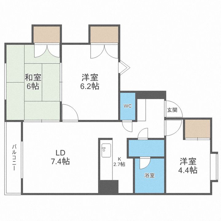 北海道札幌市北区北二十六条西14(マンション)の賃貸物件の間取り