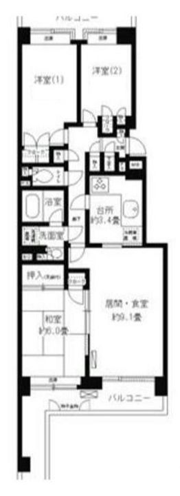 神奈川県横浜市中区本牧原(マンション)の賃貸物件の間取り