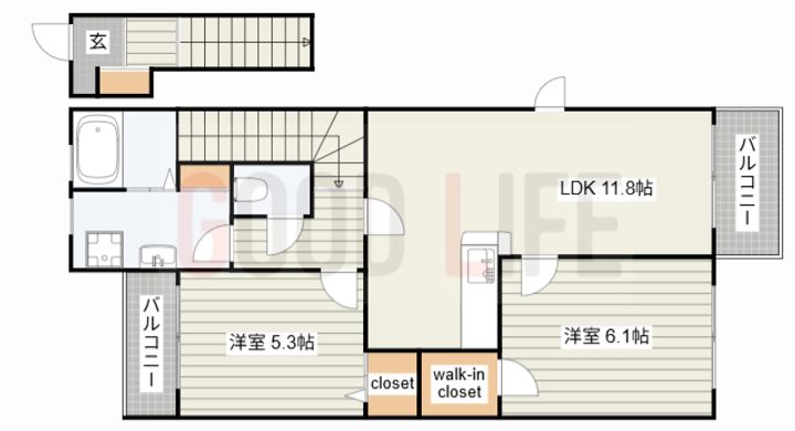 兵庫県加古郡稲美町国岡(アパート)の賃貸物件の間取り