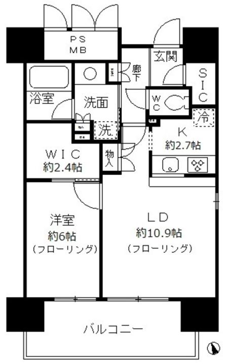東京都港区芝浦4(マンション)の賃貸物件の間取り
