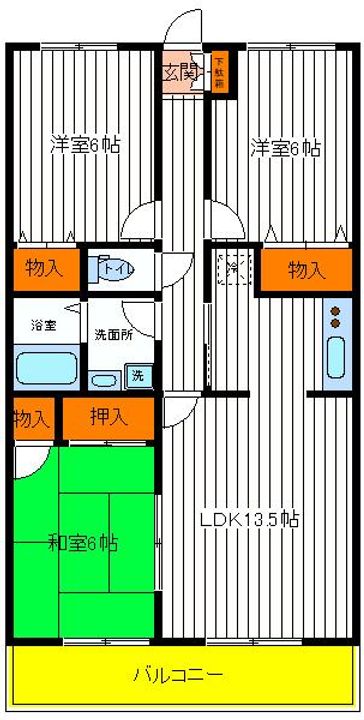 東京都国立市谷保6(マンション)の賃貸物件の間取り