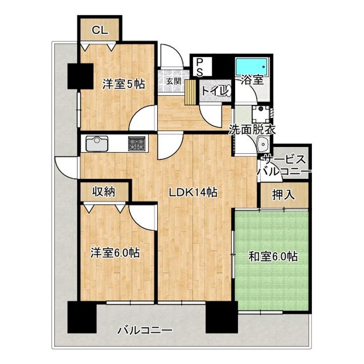 高知県高知市中宝永町(マンション)の賃貸物件の間取り