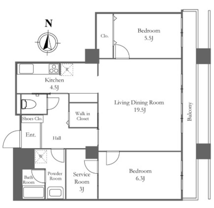 東京都中央区佃2(マンション)の賃貸物件の間取り