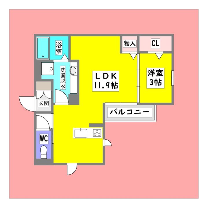広島県東広島市西条中央7(アパート)の賃貸物件の間取り