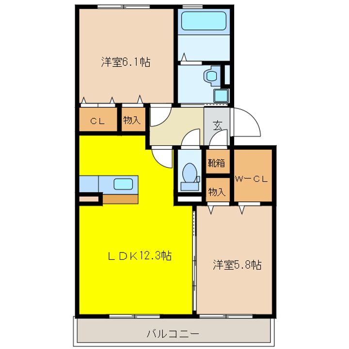 岐阜県大垣市小野4(マンション)の賃貸物件の間取り