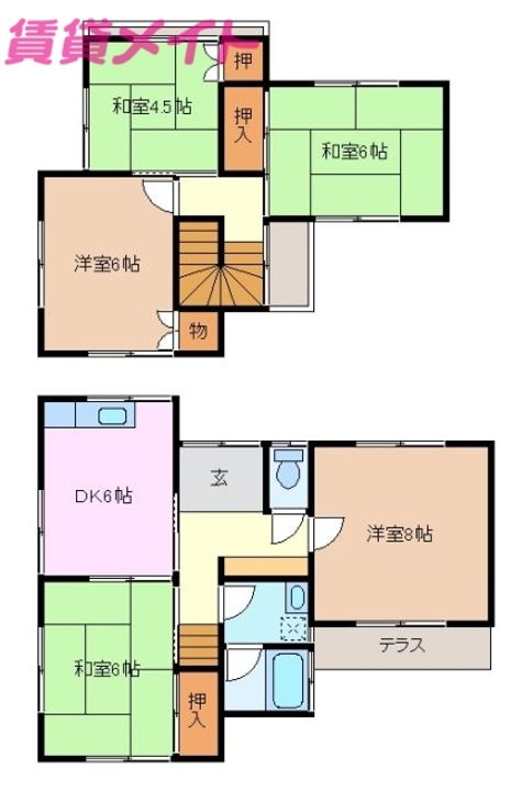 三重県名張市つつじが丘南8番町(一戸建)の賃貸物件の間取り